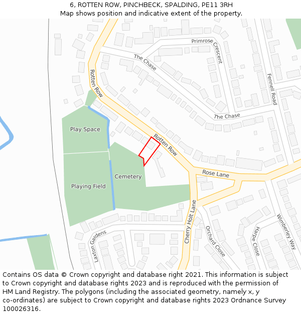 6, ROTTEN ROW, PINCHBECK, SPALDING, PE11 3RH: Location map and indicative extent of plot