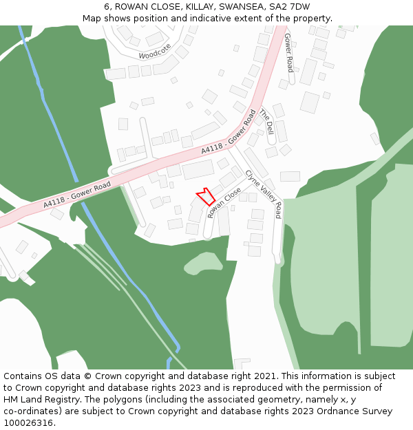 6, ROWAN CLOSE, KILLAY, SWANSEA, SA2 7DW: Location map and indicative extent of plot
