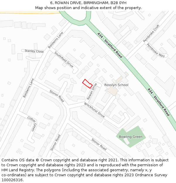 6, ROWAN DRIVE, BIRMINGHAM, B28 0YH: Location map and indicative extent of plot