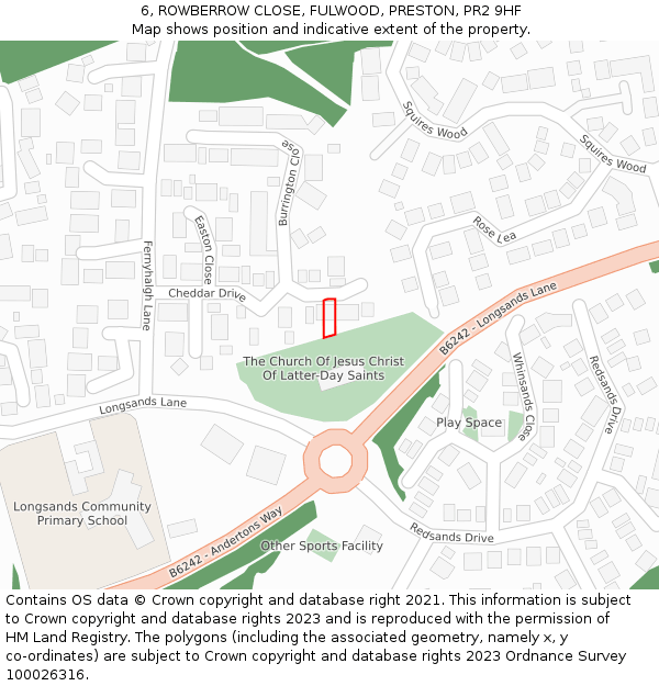 6, ROWBERROW CLOSE, FULWOOD, PRESTON, PR2 9HF: Location map and indicative extent of plot