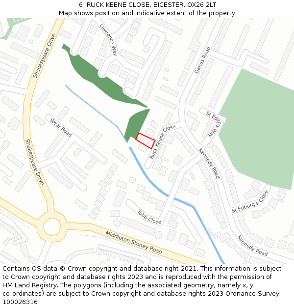 6, RUCK KEENE CLOSE, BICESTER, OX26 2LT: Location map and indicative extent of plot
