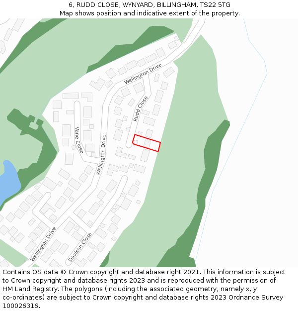 6, RUDD CLOSE, WYNYARD, BILLINGHAM, TS22 5TG: Location map and indicative extent of plot