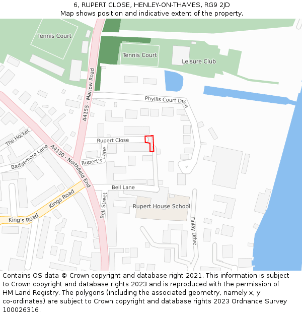 6, RUPERT CLOSE, HENLEY-ON-THAMES, RG9 2JD: Location map and indicative extent of plot