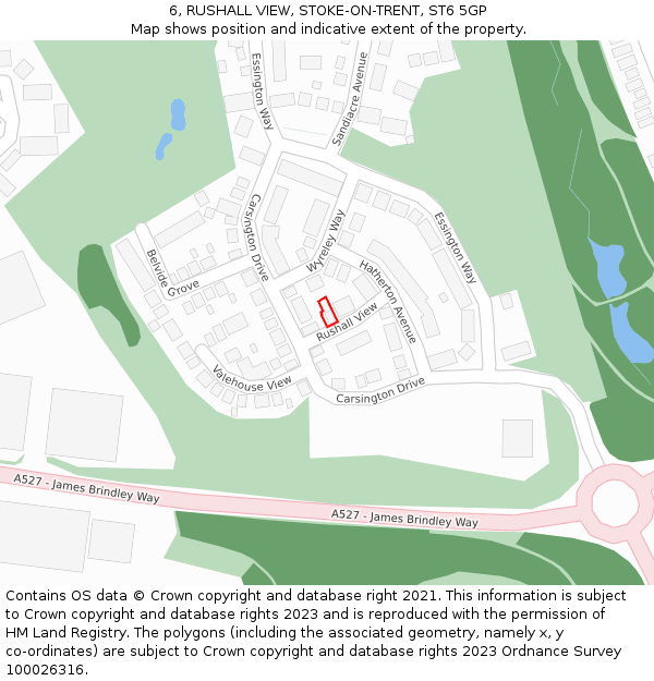 6, RUSHALL VIEW, STOKE-ON-TRENT, ST6 5GP: Location map and indicative extent of plot