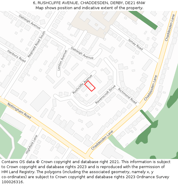 6, RUSHCLIFFE AVENUE, CHADDESDEN, DERBY, DE21 6NW: Location map and indicative extent of plot