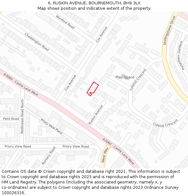 6, RUSKIN AVENUE, BOURNEMOUTH, BH9 3LX: Location map and indicative extent of plot