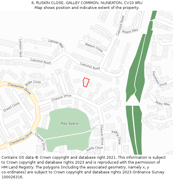 6, RUSKIN CLOSE, GALLEY COMMON, NUNEATON, CV10 9RU: Location map and indicative extent of plot