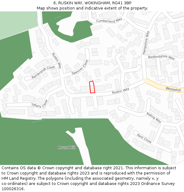 6, RUSKIN WAY, WOKINGHAM, RG41 3BP: Location map and indicative extent of plot