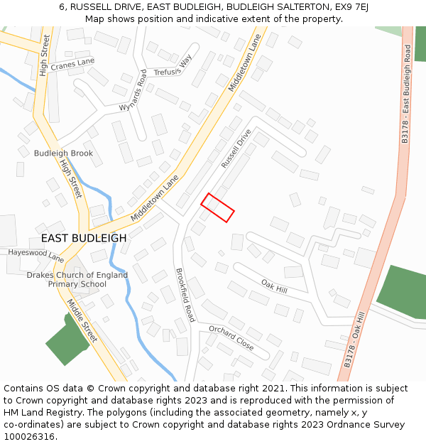 6, RUSSELL DRIVE, EAST BUDLEIGH, BUDLEIGH SALTERTON, EX9 7EJ: Location map and indicative extent of plot