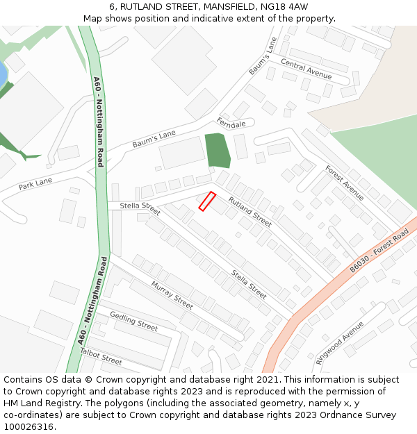 6, RUTLAND STREET, MANSFIELD, NG18 4AW: Location map and indicative extent of plot