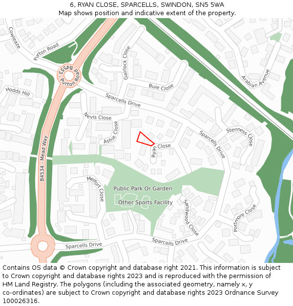 6, RYAN CLOSE, SPARCELLS, SWINDON, SN5 5WA: Location map and indicative extent of plot