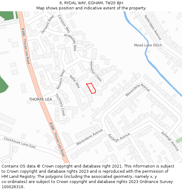 6, RYDAL WAY, EGHAM, TW20 8JH: Location map and indicative extent of plot