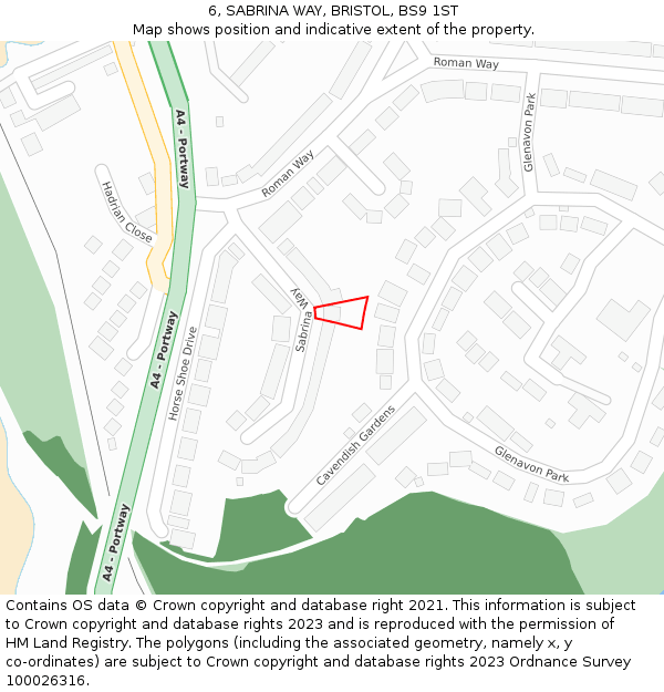 6, SABRINA WAY, BRISTOL, BS9 1ST: Location map and indicative extent of plot