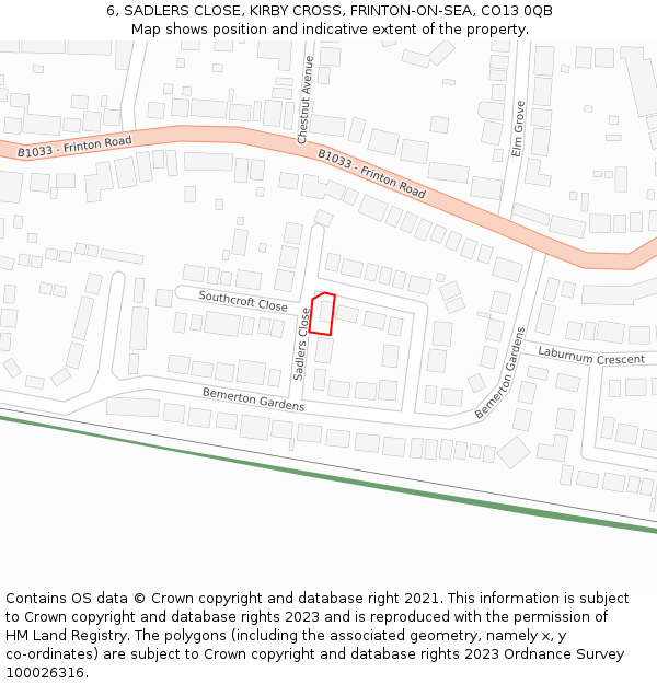 6, SADLERS CLOSE, KIRBY CROSS, FRINTON-ON-SEA, CO13 0QB: Location map and indicative extent of plot