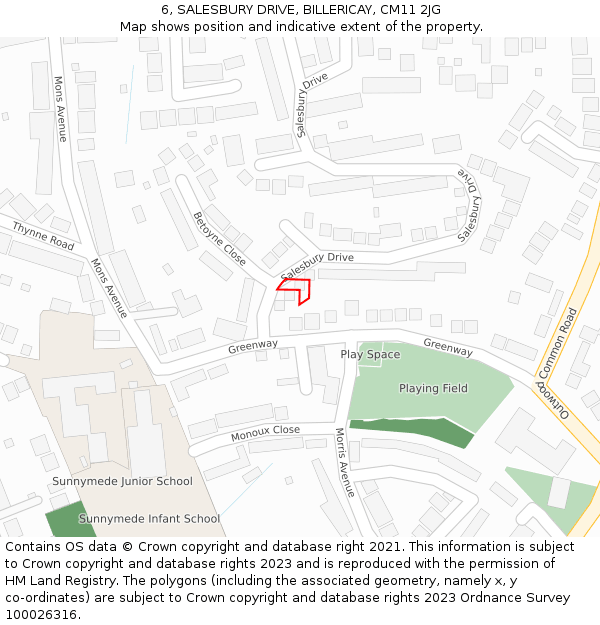 6, SALESBURY DRIVE, BILLERICAY, CM11 2JG: Location map and indicative extent of plot