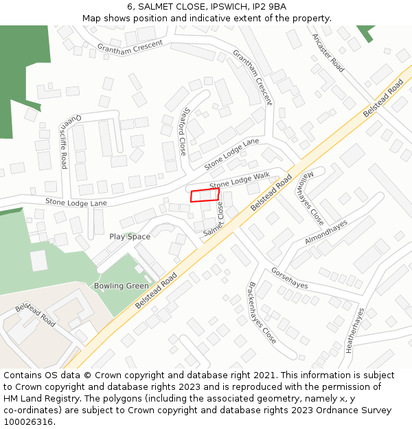 6, SALMET CLOSE, IPSWICH, IP2 9BA: Location map and indicative extent of plot