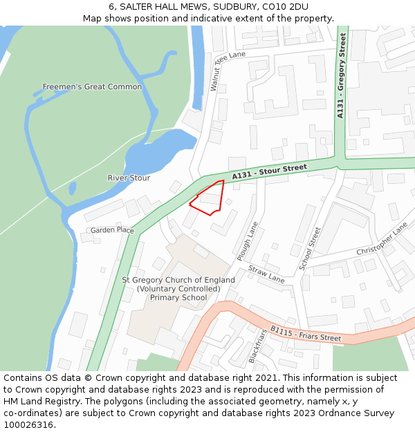 6, SALTER HALL MEWS, SUDBURY, CO10 2DU: Location map and indicative extent of plot