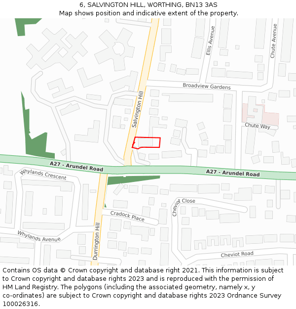 6, SALVINGTON HILL, WORTHING, BN13 3AS: Location map and indicative extent of plot
