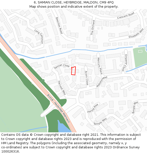 6, SAMIAN CLOSE, HEYBRIDGE, MALDON, CM9 4PQ: Location map and indicative extent of plot