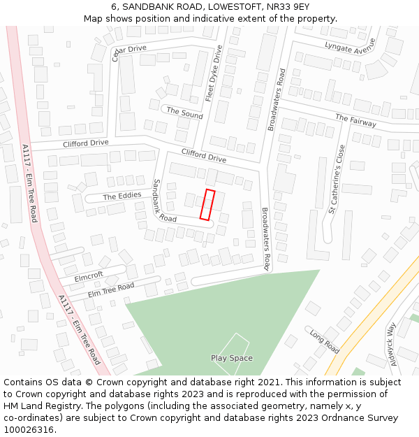 6, SANDBANK ROAD, LOWESTOFT, NR33 9EY: Location map and indicative extent of plot