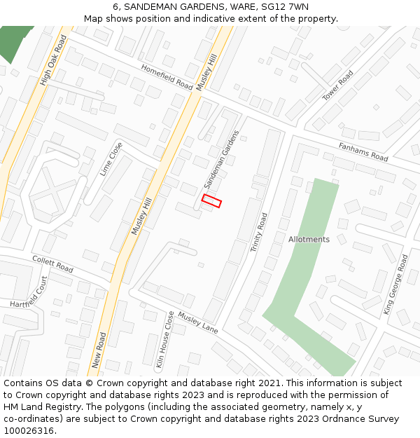 6, SANDEMAN GARDENS, WARE, SG12 7WN: Location map and indicative extent of plot