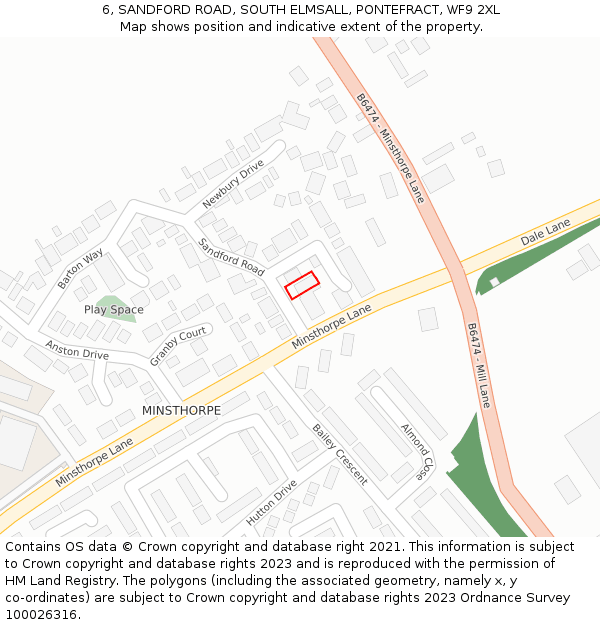 6, SANDFORD ROAD, SOUTH ELMSALL, PONTEFRACT, WF9 2XL: Location map and indicative extent of plot