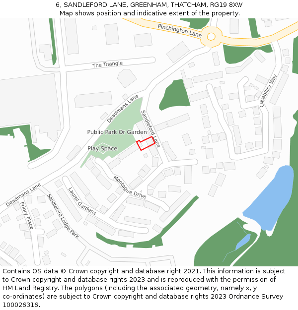 6, SANDLEFORD LANE, GREENHAM, THATCHAM, RG19 8XW: Location map and indicative extent of plot