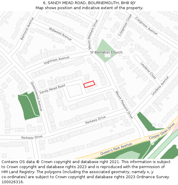 6, SANDY MEAD ROAD, BOURNEMOUTH, BH8 9JY: Location map and indicative extent of plot