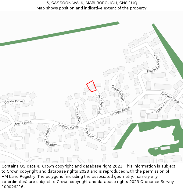 6, SASSOON WALK, MARLBOROUGH, SN8 1UQ: Location map and indicative extent of plot