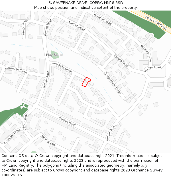 6, SAVERNAKE DRIVE, CORBY, NN18 8SD: Location map and indicative extent of plot