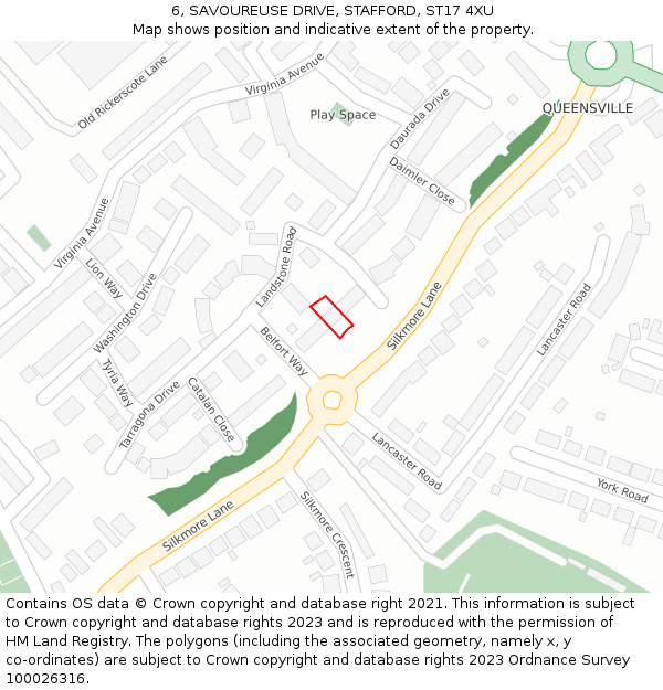6, SAVOUREUSE DRIVE, STAFFORD, ST17 4XU: Location map and indicative extent of plot
