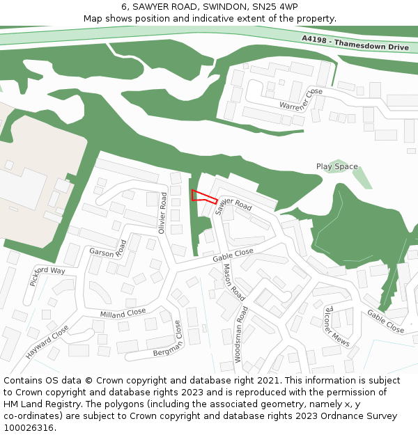 6, SAWYER ROAD, SWINDON, SN25 4WP: Location map and indicative extent of plot