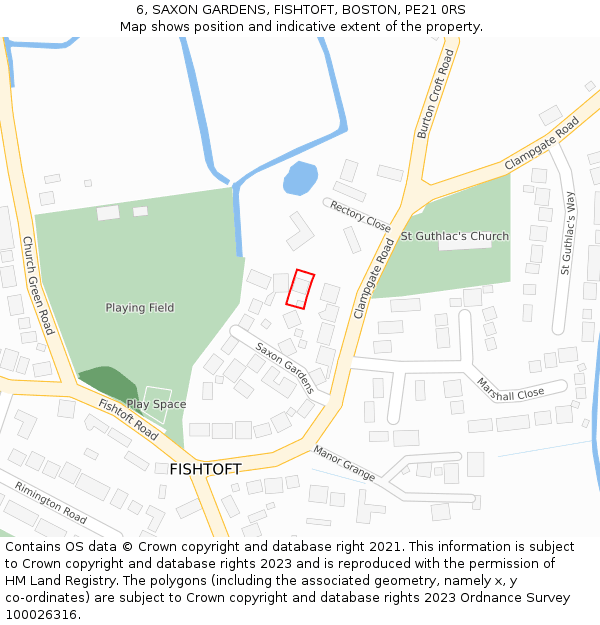 6, SAXON GARDENS, FISHTOFT, BOSTON, PE21 0RS: Location map and indicative extent of plot