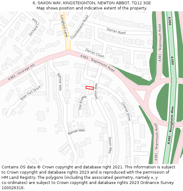 6, SAXON WAY, KINGSTEIGNTON, NEWTON ABBOT, TQ12 3GE: Location map and indicative extent of plot
