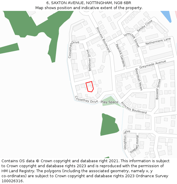 6, SAXTON AVENUE, NOTTINGHAM, NG8 6BR: Location map and indicative extent of plot
