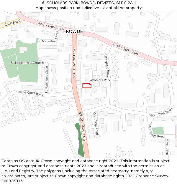 6, SCHOLARS PARK, ROWDE, DEVIZES, SN10 2AH: Location map and indicative extent of plot