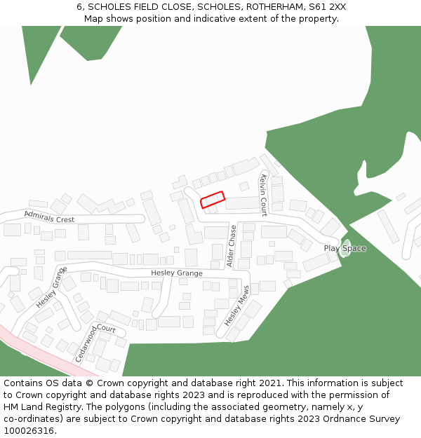 6, SCHOLES FIELD CLOSE, SCHOLES, ROTHERHAM, S61 2XX: Location map and indicative extent of plot
