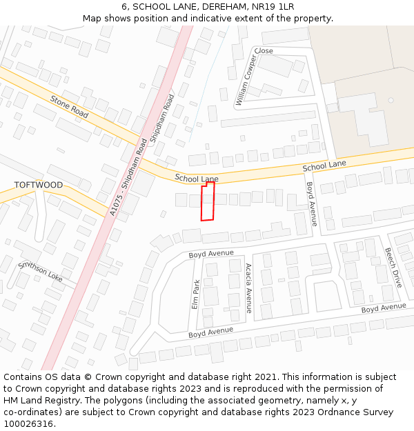 6, SCHOOL LANE, DEREHAM, NR19 1LR: Location map and indicative extent of plot