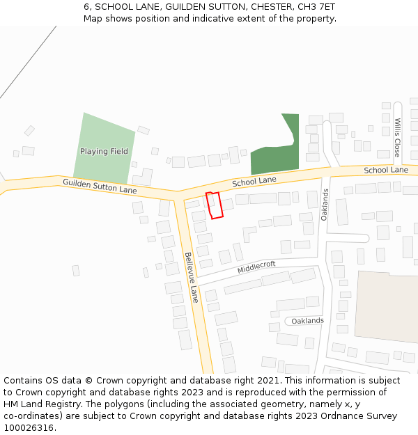 6, SCHOOL LANE, GUILDEN SUTTON, CHESTER, CH3 7ET: Location map and indicative extent of plot