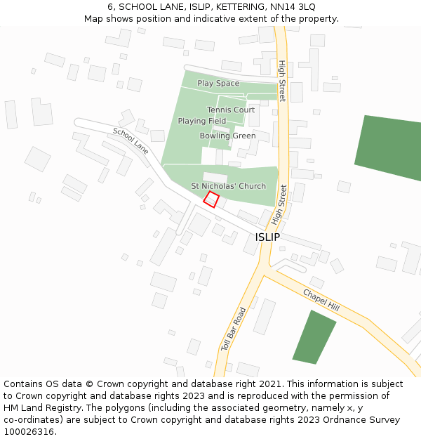 6, SCHOOL LANE, ISLIP, KETTERING, NN14 3LQ: Location map and indicative extent of plot