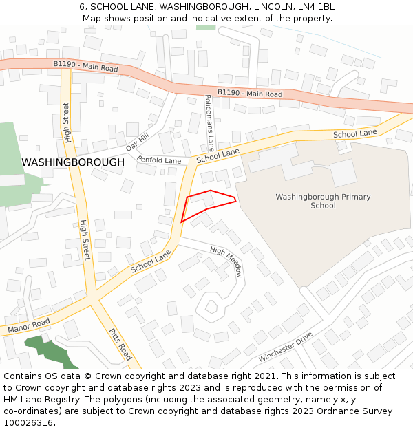 6, SCHOOL LANE, WASHINGBOROUGH, LINCOLN, LN4 1BL: Location map and indicative extent of plot