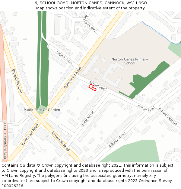 6, SCHOOL ROAD, NORTON CANES, CANNOCK, WS11 9SQ: Location map and indicative extent of plot