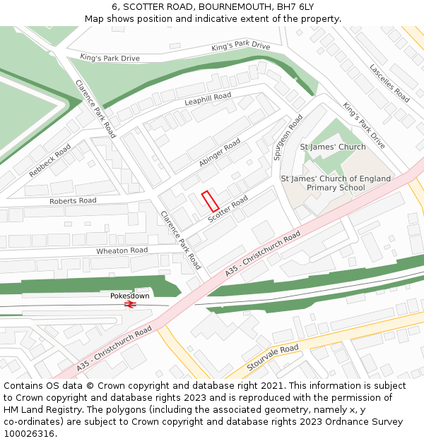 6, SCOTTER ROAD, BOURNEMOUTH, BH7 6LY: Location map and indicative extent of plot
