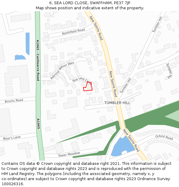 6, SEA LORD CLOSE, SWAFFHAM, PE37 7JP: Location map and indicative extent of plot
