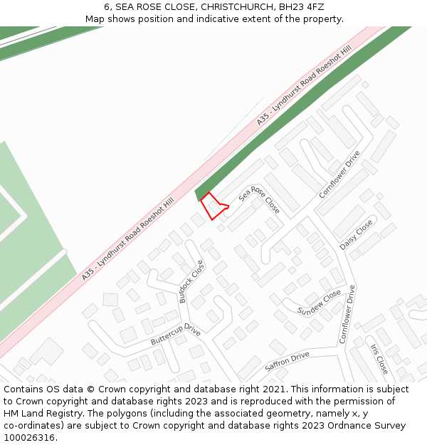 6, SEA ROSE CLOSE, CHRISTCHURCH, BH23 4FZ: Location map and indicative extent of plot