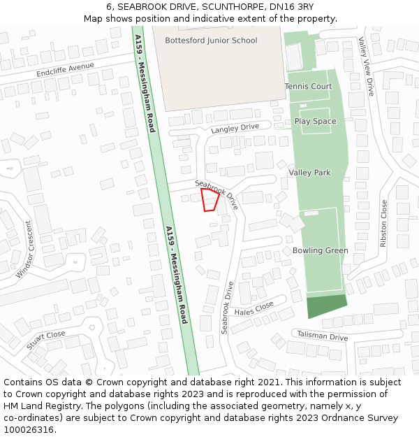 6, SEABROOK DRIVE, SCUNTHORPE, DN16 3RY: Location map and indicative extent of plot