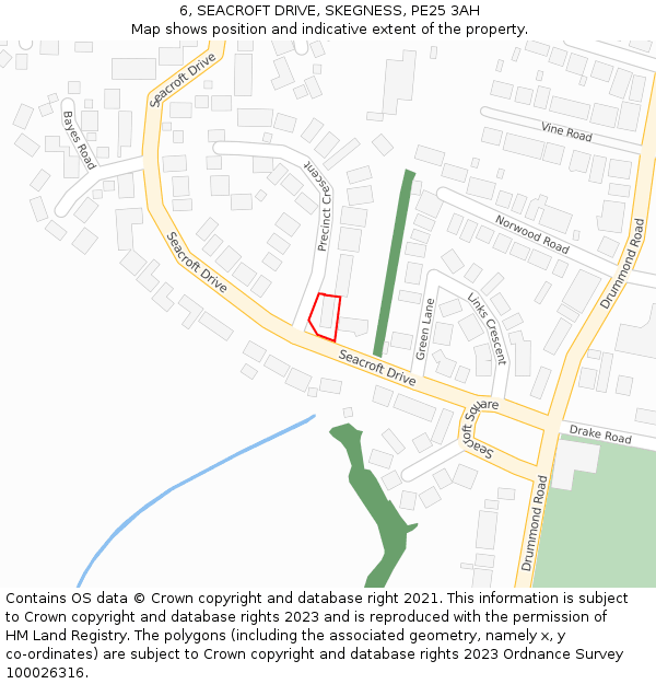 6, SEACROFT DRIVE, SKEGNESS, PE25 3AH: Location map and indicative extent of plot