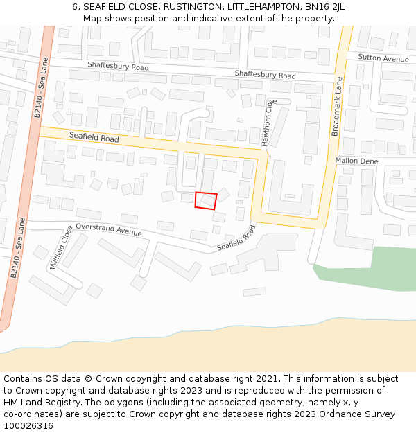 6, SEAFIELD CLOSE, RUSTINGTON, LITTLEHAMPTON, BN16 2JL: Location map and indicative extent of plot