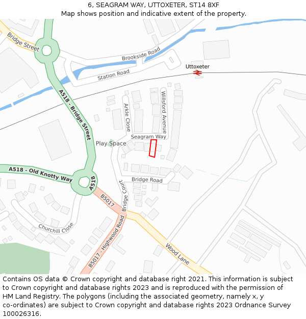 6, SEAGRAM WAY, UTTOXETER, ST14 8XF: Location map and indicative extent of plot
