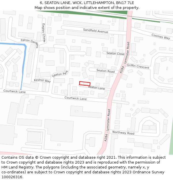 6, SEATON LANE, WICK, LITTLEHAMPTON, BN17 7LE: Location map and indicative extent of plot